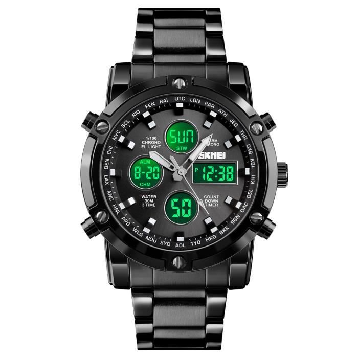 Montre homme LED numérique multifonction sport étanche lumineux bracelet en acier noir sport cool montre étudiante