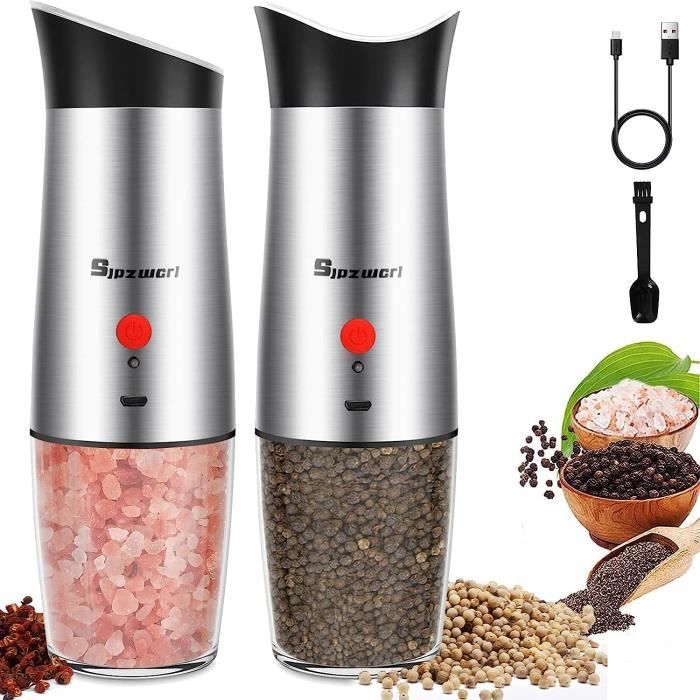 Moulin à Poivre Et Sel Électrique FORLIM - Rechargeable USB | Broyeur Céramique Réglable | Lumière LED | 2 En 1