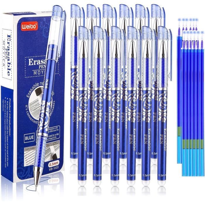 12 Stylos Effaçables 0,5 Mm - 6 Noirs, 6 Bleus - Avec Gomme, Motifs Animaux - Pour école, Bureau, Cadeau - 3