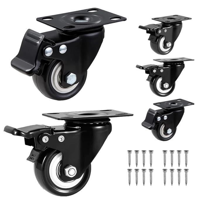 Lot De 4 Roulettes 50mm Pour Meubles - Pivot 360° - Tige Filetée M8 - Marque Wormbox