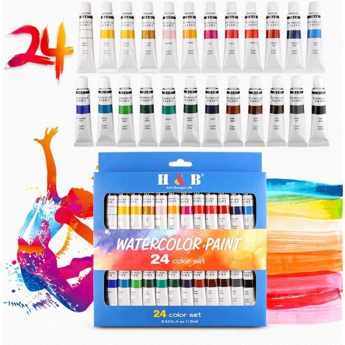 Coffret Ensemble de Peinture Acrylique 24 Tubes de Couleurs Art (24x12ml)  Pigments Riches pour artistes/débutants/étudiants/enfants