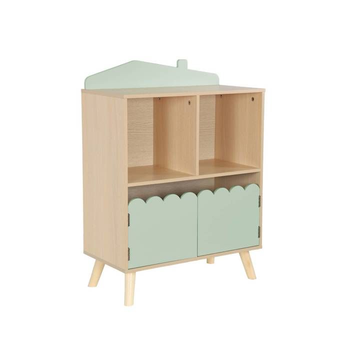 Bibliothèque enfant 2 étagères 2 portes. vert