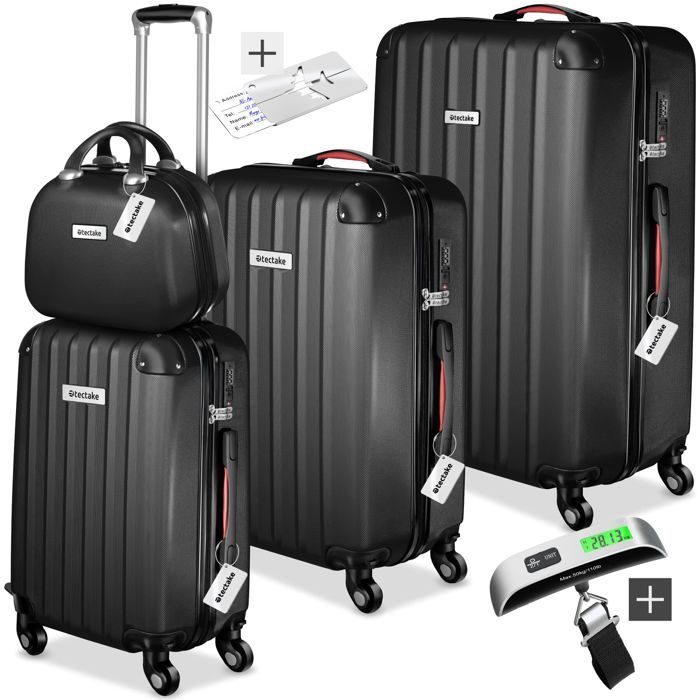 Lot De 4 Valises Rigides Easy Roll Trolley - Bagages à Main Noirs - Neuf