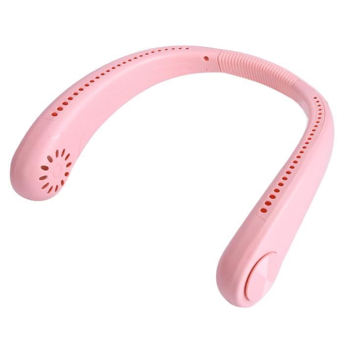 Ventilateur De Cou Portable Rechargeable USB - 3 Vitesses, Silencieux, Autonomie 6h, Rose - 12