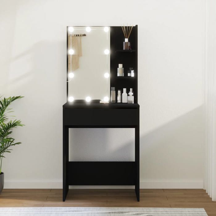 vidaXL Coiffeuse avec LED Table de Maquillage avec Étagères et Tiroir Table Cosmétique avec Rangement Organisateur de 808829