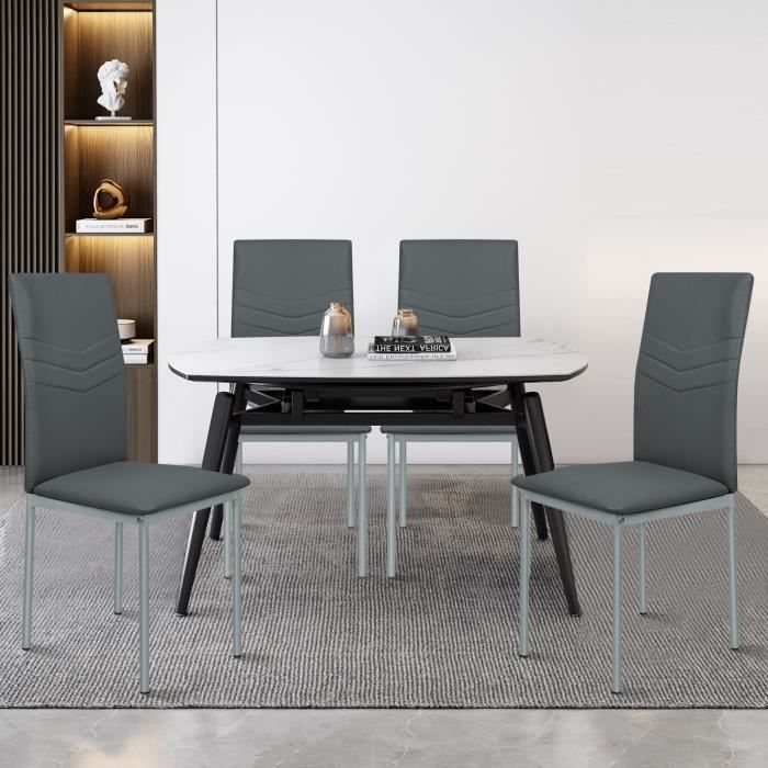 willonin® lot de 4 chaises de cuisine avec dossier motif à flèche, siège en cuir synthétique pour salle à manger, gris 38x39x90 cm