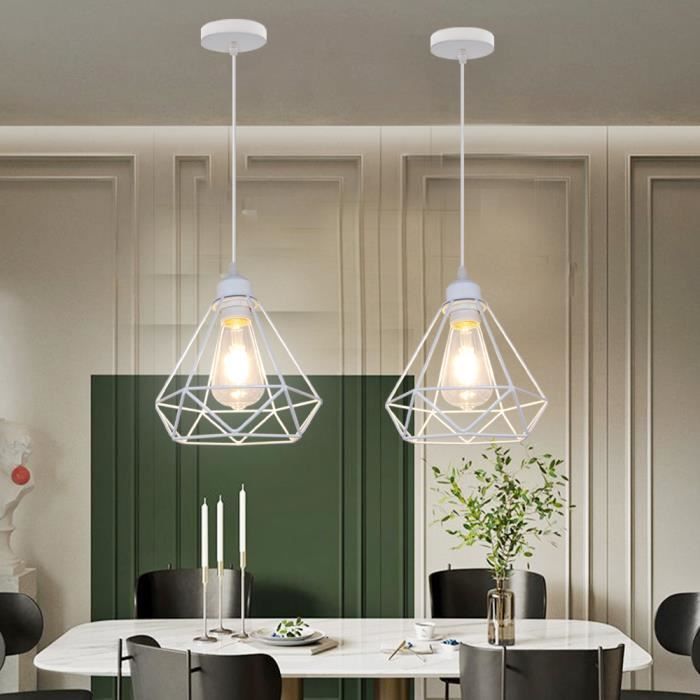 UNI 3PCS Pendentif Cage Diamant Plafonnier Lustre Vintage Industrielle Rétro Luminaire Salle à Manger Chambre Cuisine Blanc