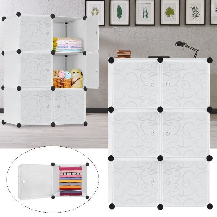 Penderie - XMTECH - Armoire 6 Cubes - Résine PP - 70x35x105 cm - Blanc