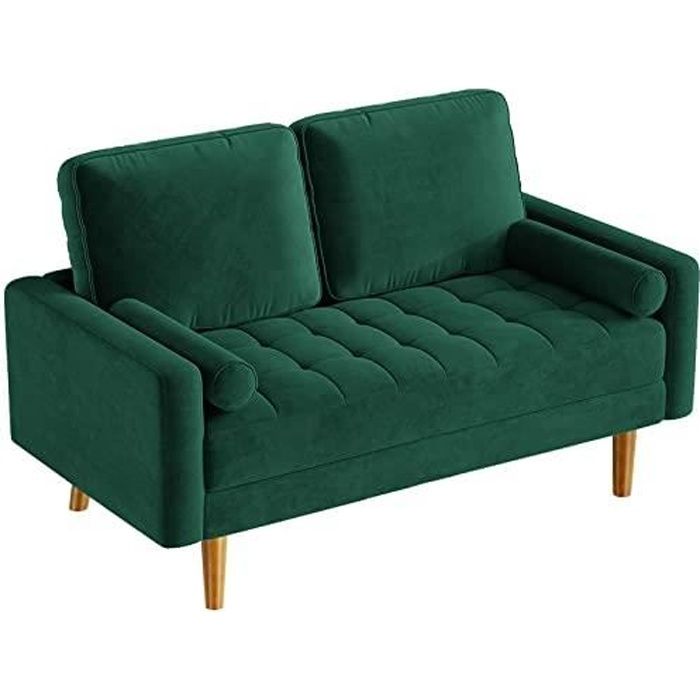 Canapé 2 Places en Tissu Velours, Style Moderne Scandinave pour Salon, Appartement, Petit Espace, Pieds Bois Massif,VERT