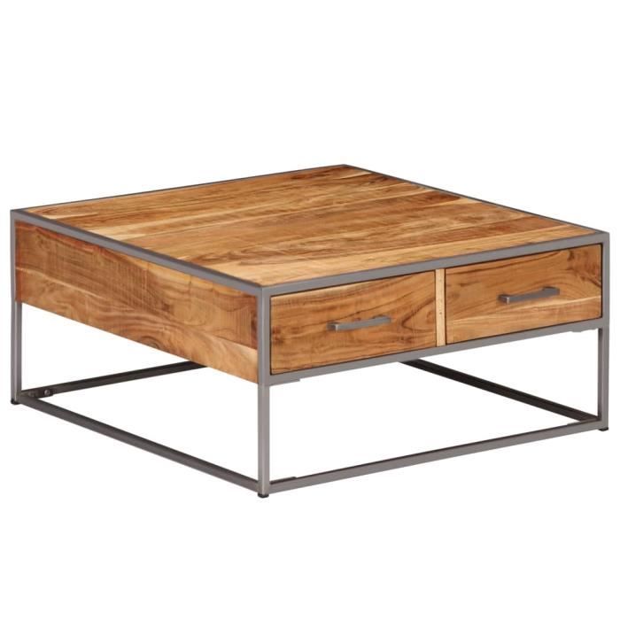 table basse 75 x 75 x 35 cm bois solide d'acacia - yosoo - 0f060d01247585