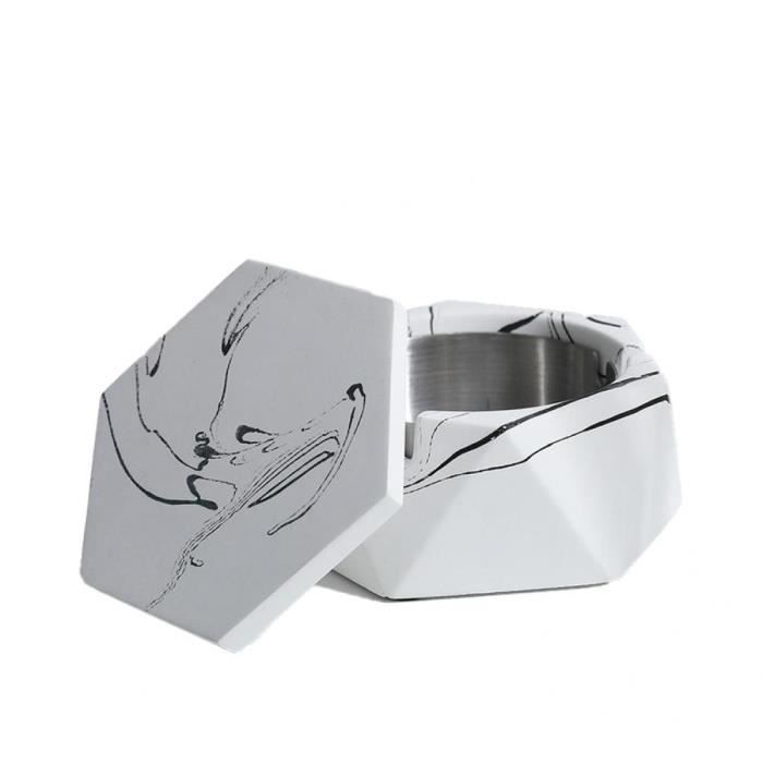 Cendrier Hexagonal En Céramique Avec Couvercle - Design Géométrique, Coupe-vent - Pour Intérieur Et Extérieur (blanc)