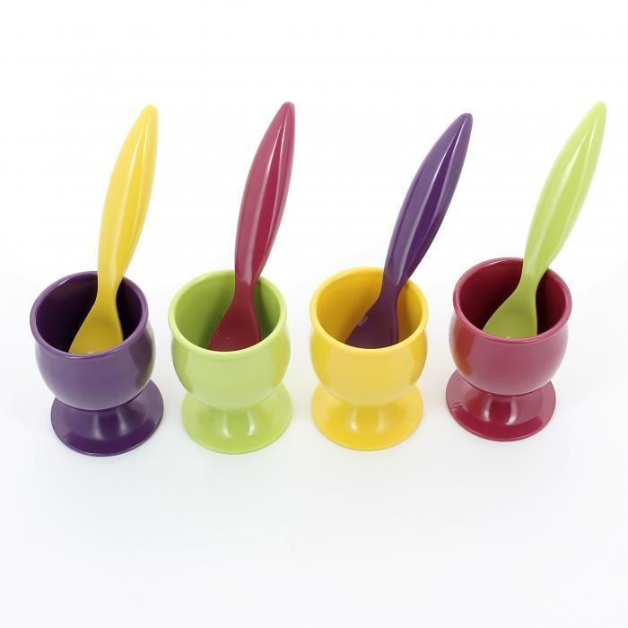 Set De 4 Coquetiers En Mélamine - 8.5x8.5x4.5cm - Vert Mat - Empilables Et Lavables