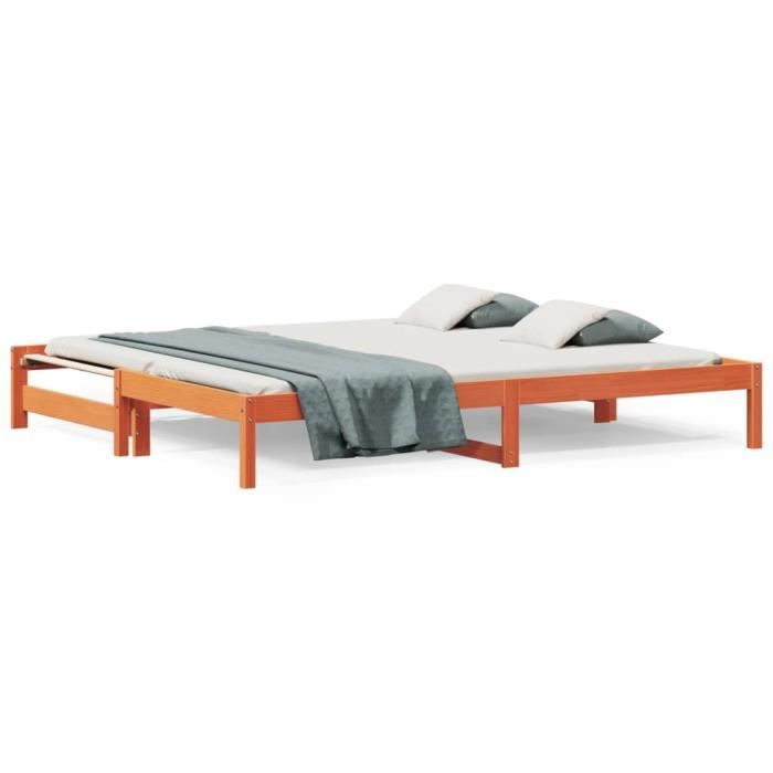 Lit de jour - ZERONE - DA007 - Bois de pin massif - Cire marron - 90x190 cm
