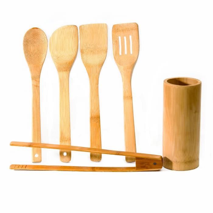 Ustensile de cuisine GENERIQUE 6pcs / set ustensiles de cuisine en bois de  bambou cuisine fendue spatule cuillère support de mélange dîner aliments  riz wok pelles outil