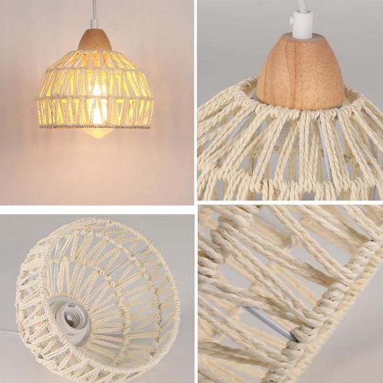 CSSYKV Luminaire Suspendu En Rotin E27 Lampe En Corde De Chanvre Tissée À La Main Lustre Suspendu Rétro Rustique En Osier Plafonnier Suspendu Lumières De Couloir De Restaurant Rural De Style