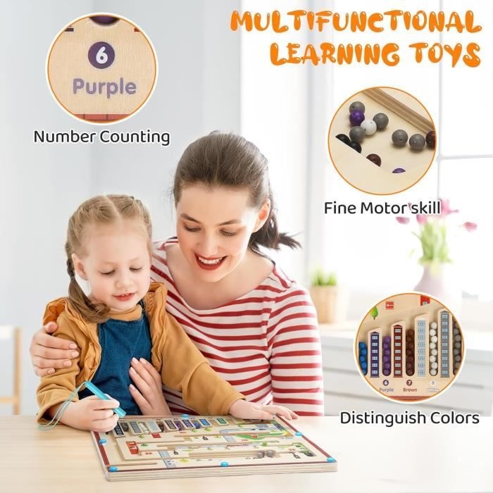 Vindany Jeu Magnétique Labyrinthe Montessori - Apprendre Les Couleurs, Compter Et Trier Dès 3 Ans