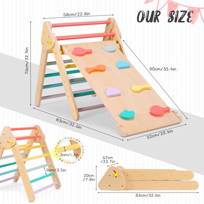 Ensemble Escalade Avec Toboggan Pour Enfants – Triangle Montessori 1+ – Capacité 60 Kg – Blanc