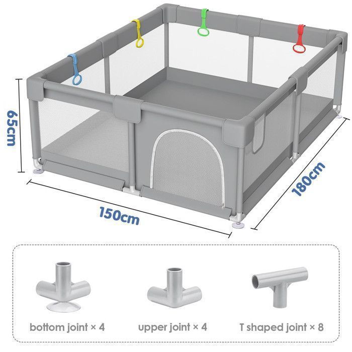 Parc Bébé Modulable 180x150x66 Cm - Barrière De Sécurité En Tissu Oxford, Avec Sac De Rangement, Gris Foncé