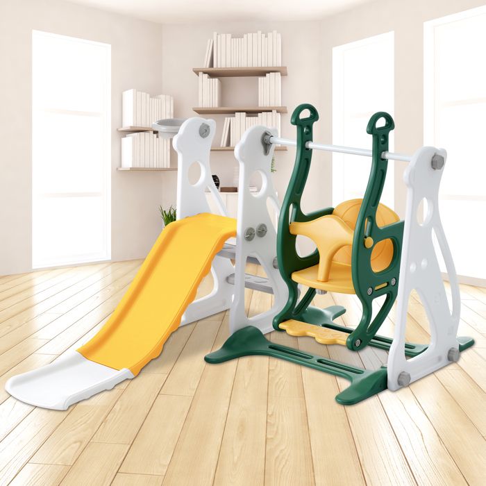 Toboggan 4 En 1 Pour Enfants – Balançoire, Escalier, Panier De Basket – Thème Bateau Pirate – Rose, Vert Ou Blanc – Dès 3 Ans