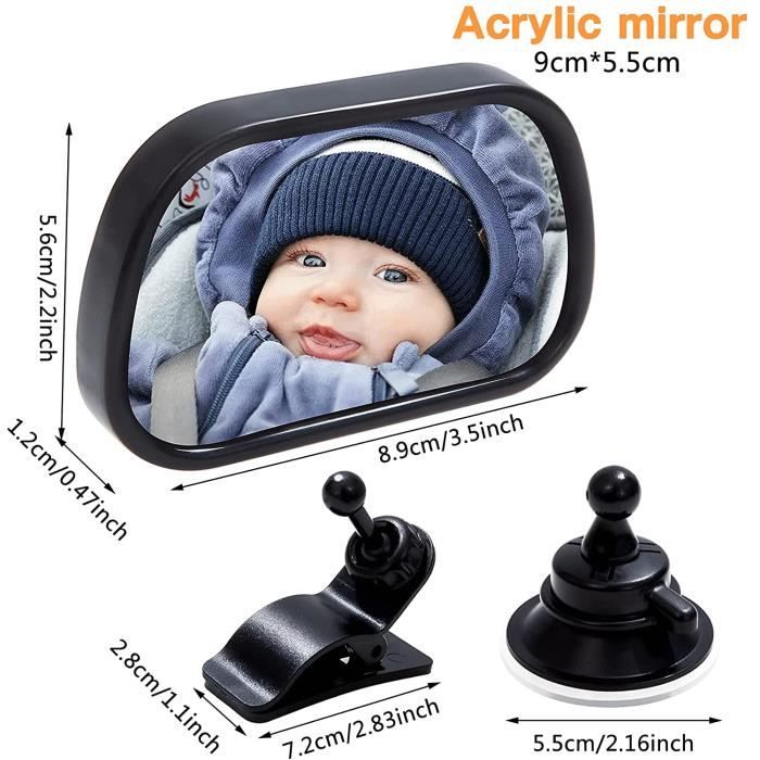 Miroir Voiture Bébé, Miroir Siege Auto Bebe, Rotation à 360°Retroviseur  Interieur, Miroir Bebe 12 x 6 cm Noir