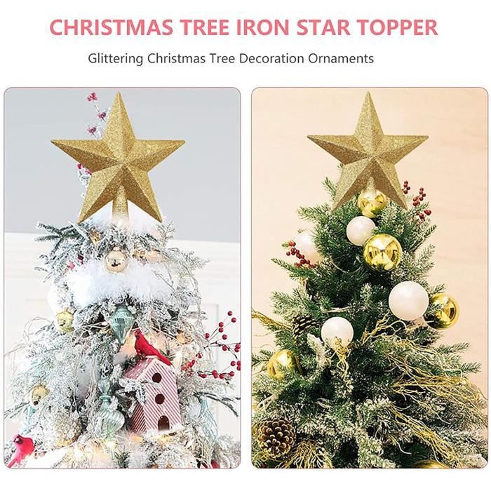 Ciieeo 5 Pièces Étoile De Sapin De Noël Ornement D'arbre De Noël Dessus De Sapin De Rustique Décoration De Haut De Forme D'arbre D'étoile De D'e Avec Ruban Tissu