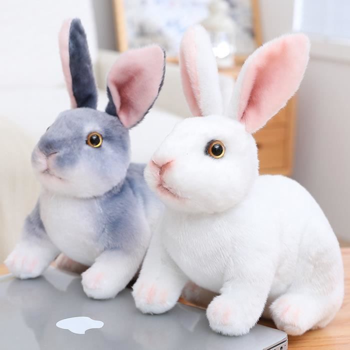 24 cm Assis Blanc Lapin en peluche en forme d animal a fourrure realiste pour la decoration de la maison J Cdiscount Jeux Jouets