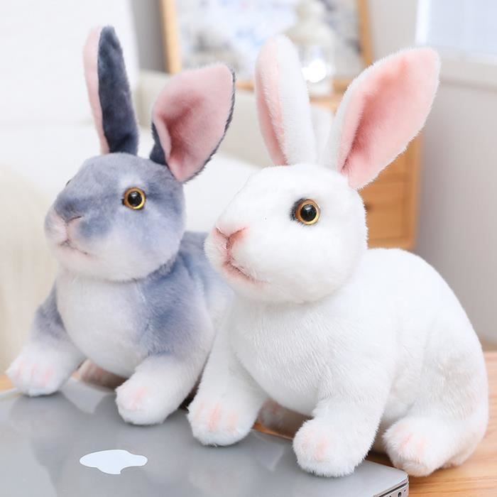 24 cm Assis Blanc - Lapin en peluche en forme d'animal à fourrure réaliste  pour la décoration de la maison, J - Cdiscount Jeux - Jouets