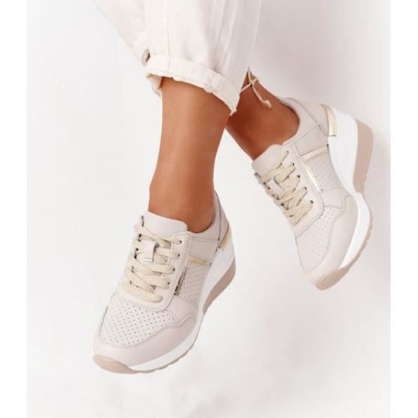 Baskets de mode pour femmes ECELEN Compense Lacets Blanc Synthetique Cdiscount Chaussures
