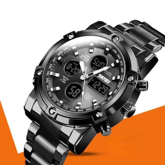Montre Digitale LED Sport Noire YIKAZE - Affichage LED, Bracelet Caoutchouc