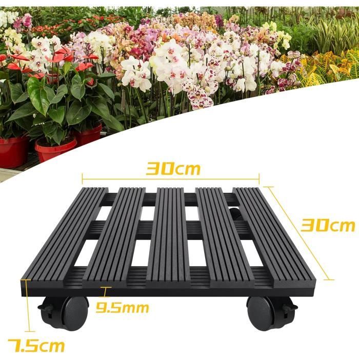 Chariot à Plantes Avec Roulettes 360° - Diamètre 26 Cm, Support Pour Pots De Fleurs | Résine Solide, Gris/Blanc/Rouge Brique | Pour Intérieur Et Jardin