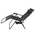 Chaise longue de jardin inclinable Chaise pliable avec porte-gobelet appui-tête Fauteuil relax Transat jardin noir-2