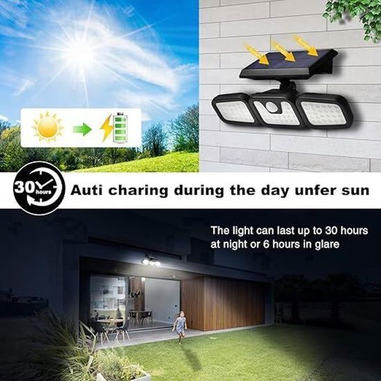 Lampe Solaire Extérieure Vankarr Avec Détecteur De Mouvement - Applique Murale LED IP65 6000K Blanc Froid Pour Jardin, Terrasse Et Allées