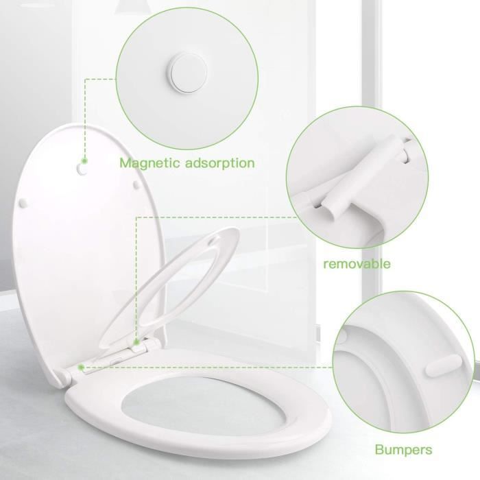 Abattant WC Avec Frein De Chute (soft Close) - Forme O, Blanc - Dimensions 44,6 X 37,2 Cm - En Urée Formaldéhyde Robuste - Support Jusqu'à 150 Kg - Poignée De Levage - 4