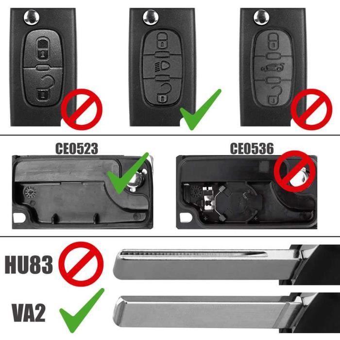 Coque De Clé De Remplacement Pour Peugeot/Citroën - Modèle CE0523 - 2 Boutons, Pliable - Compatible 207, 307, C3, C4, DS3, Etc.