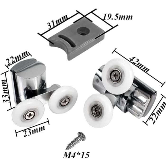 8pcs Roulettes pour porte de douche Porte Coulissante de Douche avec vis M5  (23mm) : : Bricolage