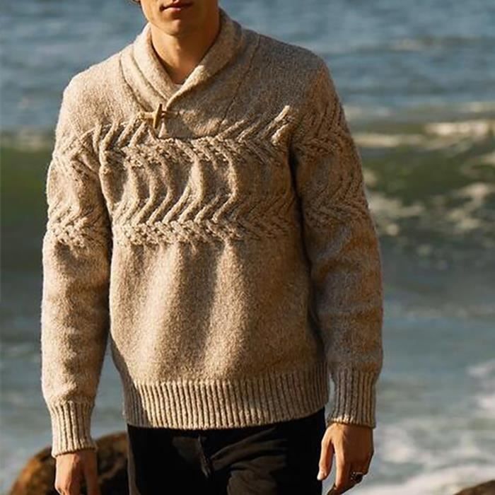 Pull col en V pour homme Pull r tro en tricot de couleur unie
