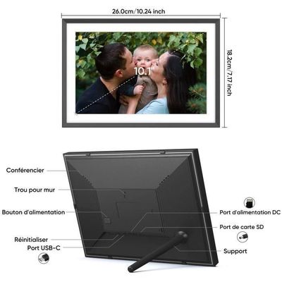Cadre Photo Numérique WiFi 10,1" Écran Tactile LCD IPS 1280 X 800 Memoire Integree 16 Go Rotation Automatique Partagez Instantanement Des Moments Via 99378376