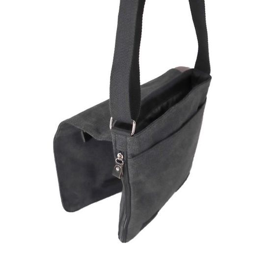 Petit Sac Bandoulière Mixte KATANA - Toile Et Cuir, 21x19x6 Cm, Poche Zippée, Réglable, Couleurs Disponibles - 3