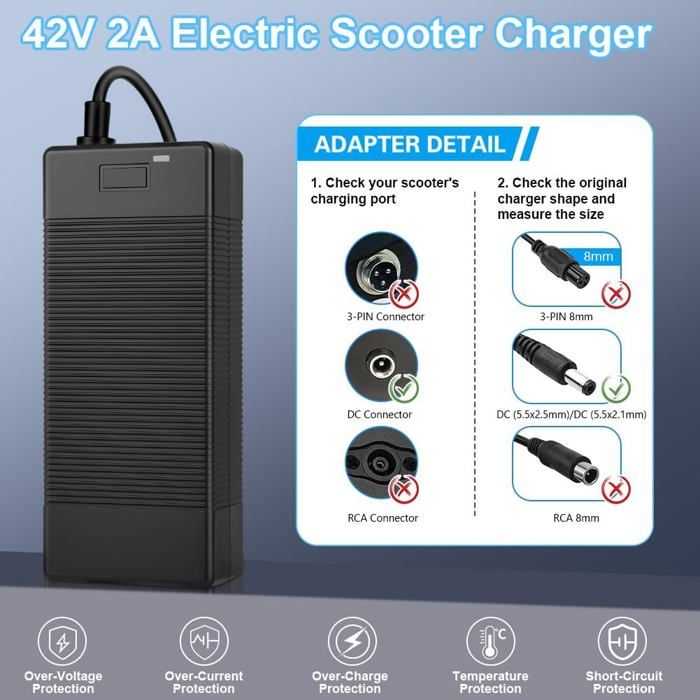Chargeur Trotinette Electrique, 42V 2A Universel Chargeur