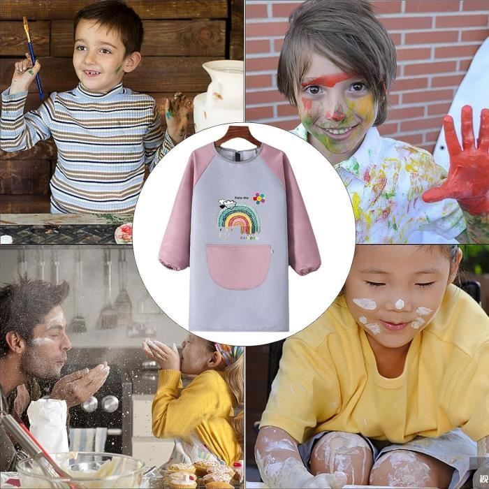 Blouse Imperméable Enfant Blouse Peinture Enfant 6-12 Ans - Tablier Imperméable à Manches Longues Avec Poche Pour Garçon Et Fille