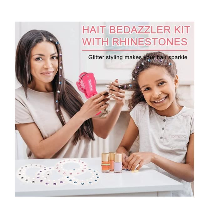 Kit Coiffure Paillettes – Machine à Strass Pour Cheveux, 120 Diamants, Cadeau Fille 5-12 Ans