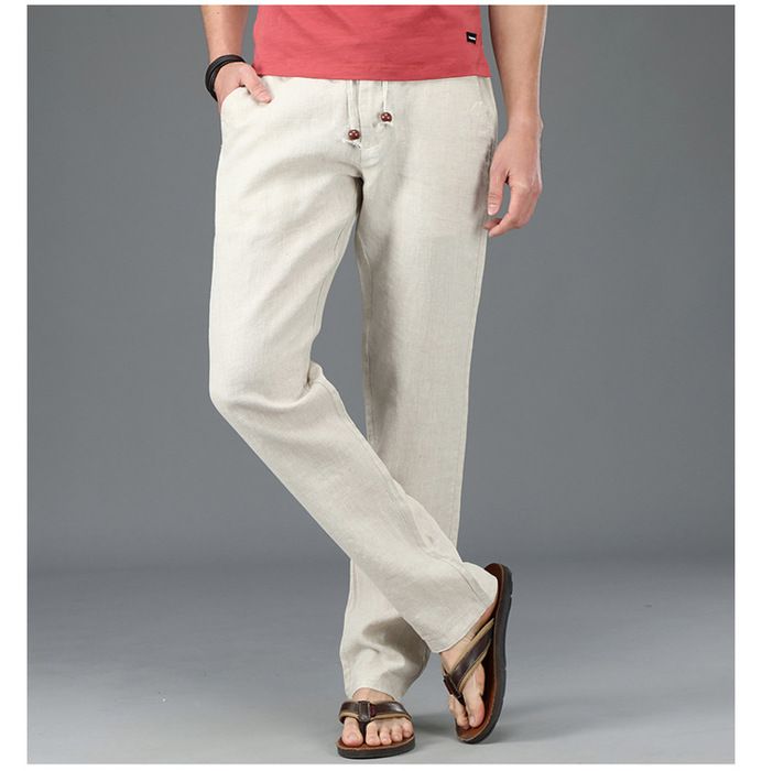 Pantalon Homme Lin Été Léger Respirant - Pantalon Cargo Sport Poches Cordon Taille Élastique Casual Plage Vacances