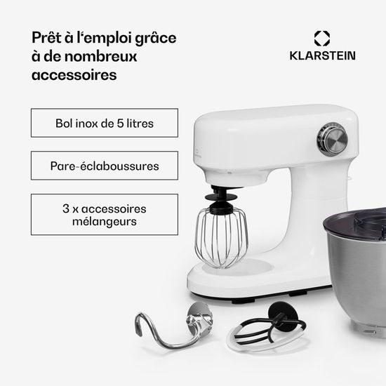 Robot Pâtissier Klarstein Bella Evo 1500W - Bol Inox 5L, 12 Vitesses, Système Planétaire | Fouet, Batteur, Crochet Inclus