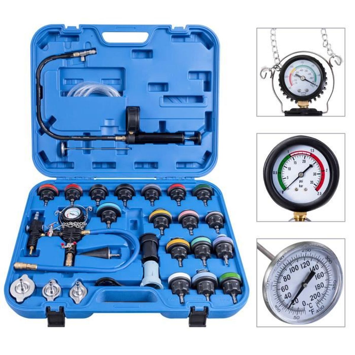 pour Dtection de Fuite dans Le Réservoir deau Goplus 28PCS Kit de Test de Pression Radiateur Automatique Universel,Testeur de Système de Refroidissement de Voiture 
