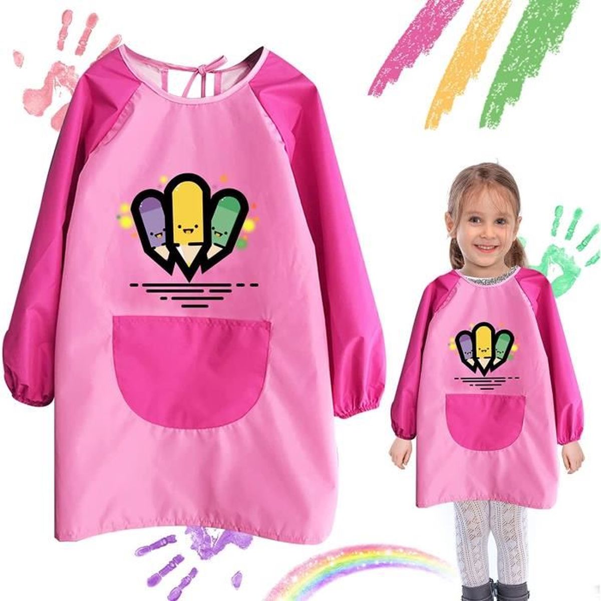 Tablier De Peinture Enfant Manches Longues - Imperméable & Lavable - Motifs Mignons