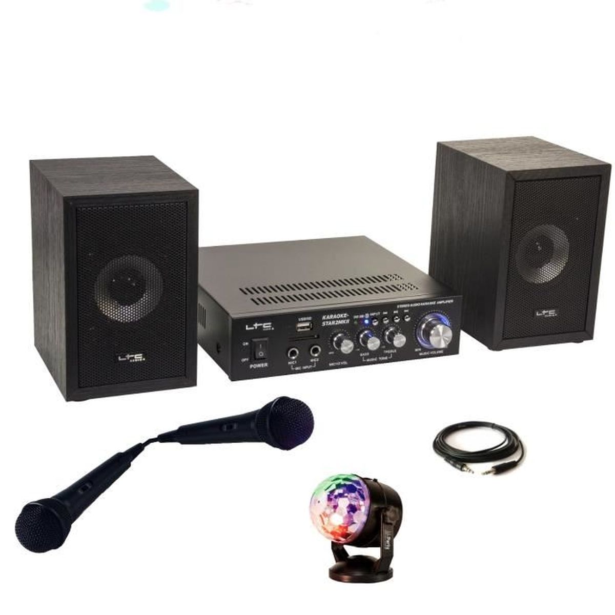 Pack Karaoké Star 2 MKII Avec 2 Enceintes 100W, 2 Micros, Ampli Bluetooth - Jeu Lumière Cadeau