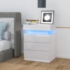 LDSZXNE Table de chevet blanche avec 3 tiroirs - Table d'appoint haute brillance Éclairage LED pour chambre/salon - 45*35*61CM