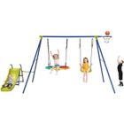 DREAMADE 4 en 1 Portique avec Balançoire pour Enfants Hauteur Réglable, Balançoire de Jardin avec Toboggan et Panier de Basket
