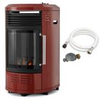 Chauffage d'appoint gaz Volga Rouge Brique - FAVEX - Effet feu de cheminée - Livré avec tuyau et détendeur - 6 puissances - 40 m²