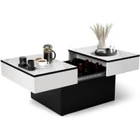 VOWNER - Table Basse - Bureau Extensible - avec 2 Espaces de Rangement- Finition Haute Brillance, 114 x 58 x 40 cm -Marbre Blanc